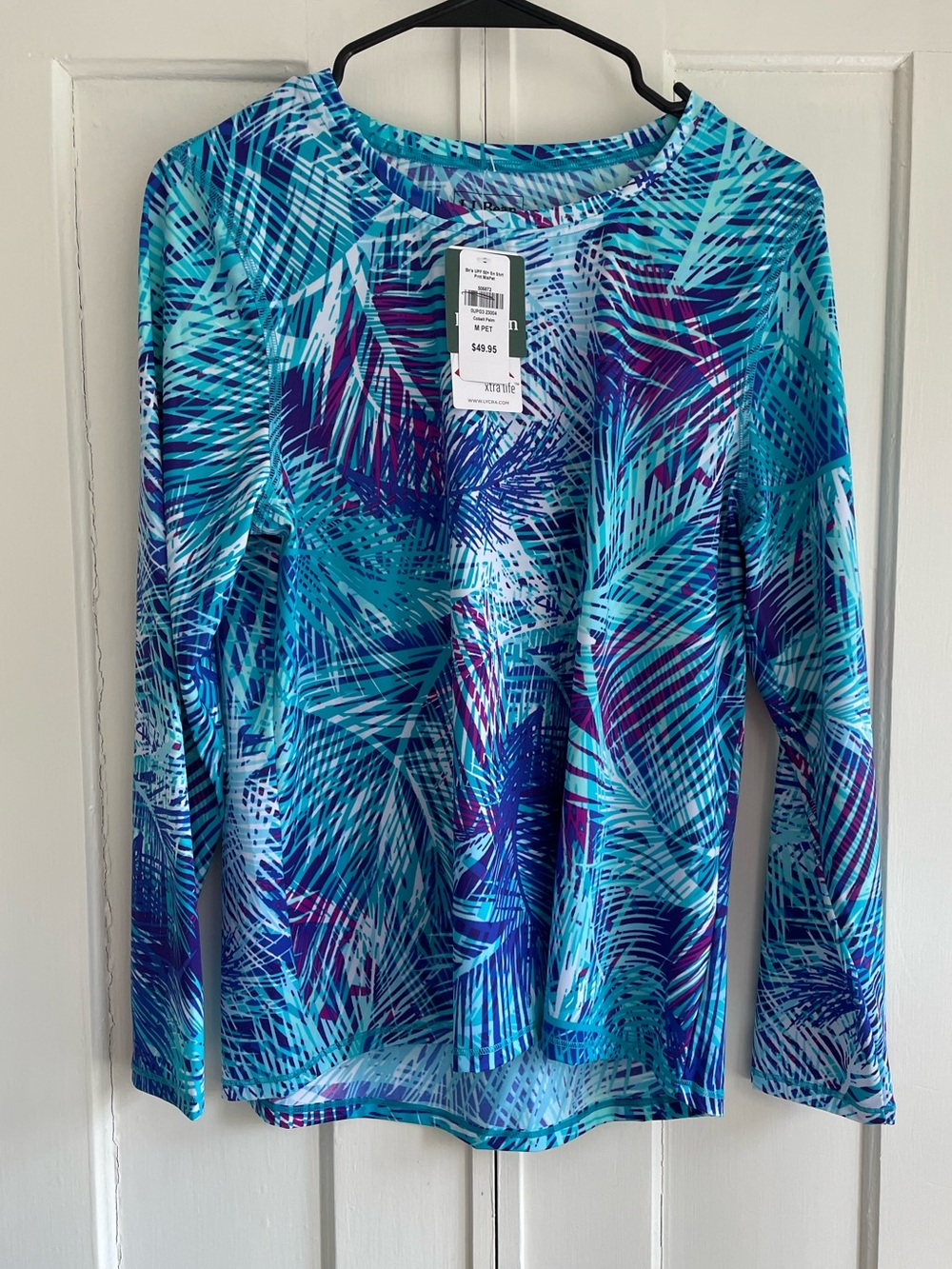 L.L. Bean Women's Swim Top Long Sleeve Palm Print Rashguard Cover Up NEW Med P